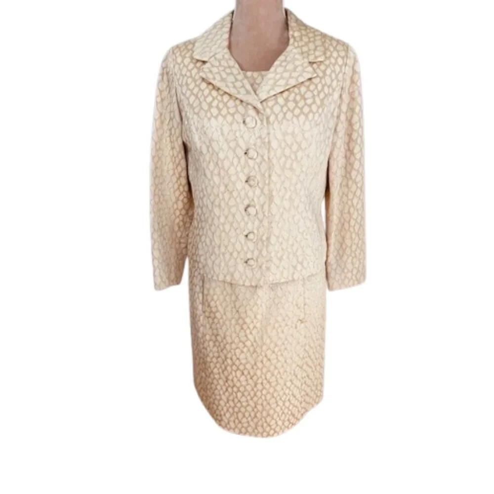 Lillie Rubin Vintage Jacket Dress Set Champagne Brocade 2-Piece Suit Small - Picture 14 of 14